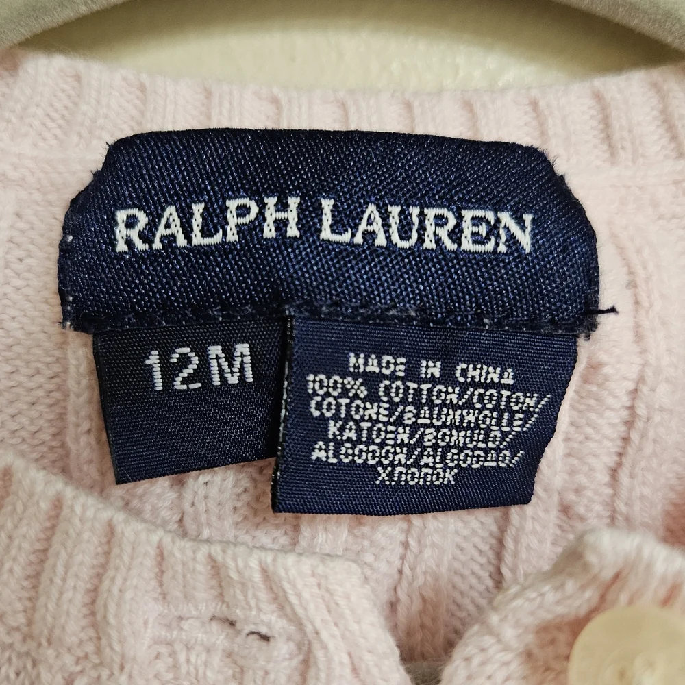 Ralph Lauren Baby Girl Mini Cable-Knit Hint of Pink Cardigan 12M